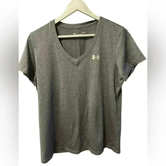 Under Armour Gray V-Neck Short Sleeve Top – Size Large - Picture 1 of 4